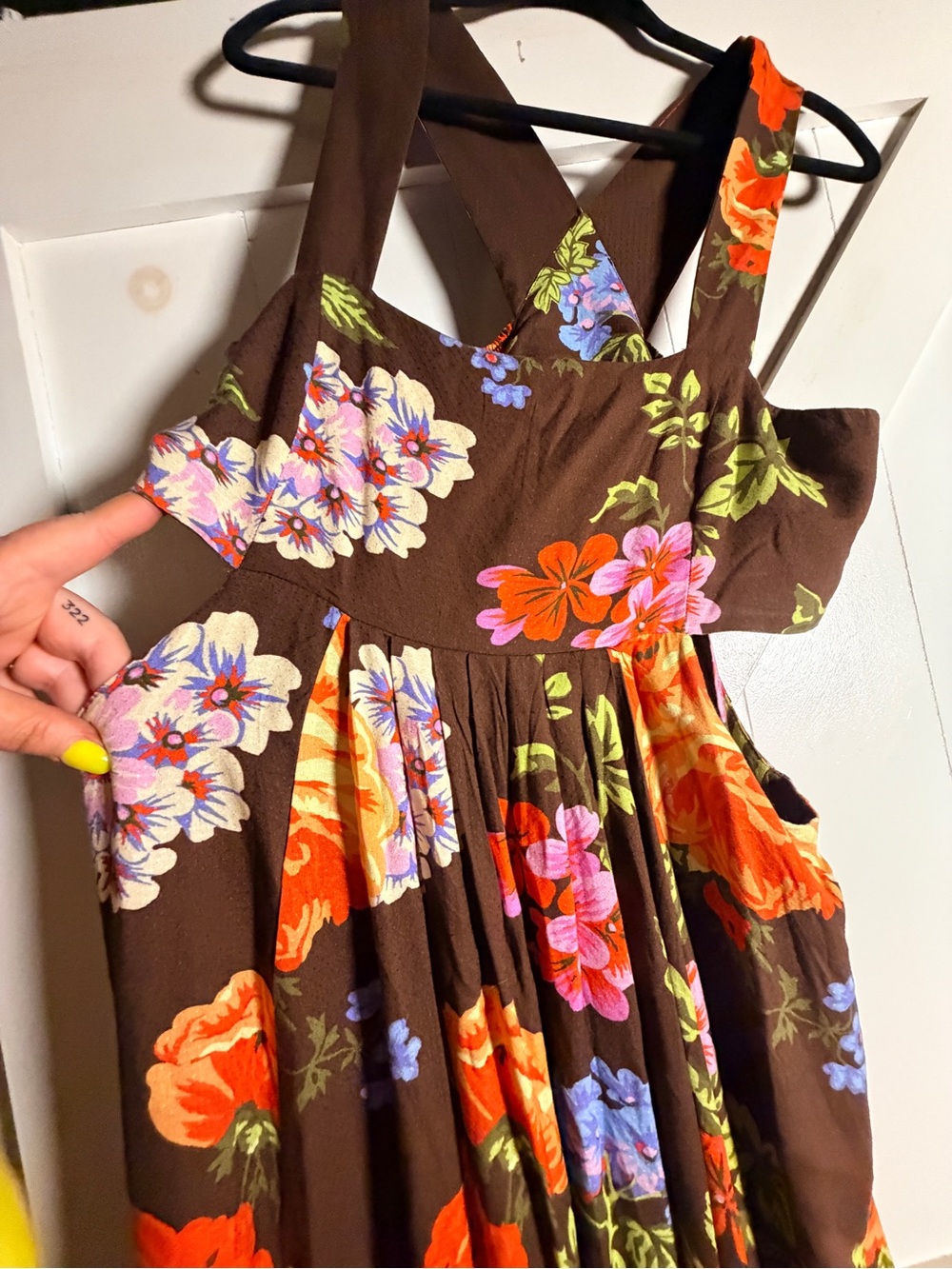 Anthropologie Brown Maxi Dress with Bright Floral Bouquet - Picture 7 of 7